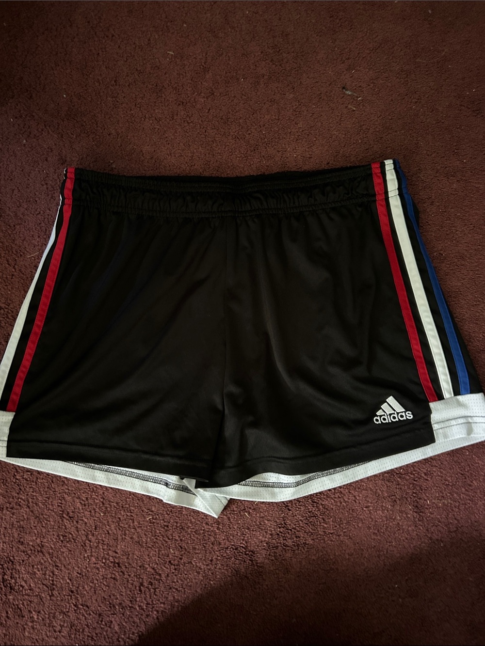 adidas Black Athletic Shorts with Red, White & Blue Side Stripes